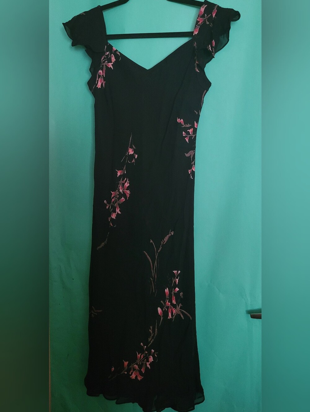 Evan Picone Black Maxi Skirt with Pink Floral Print